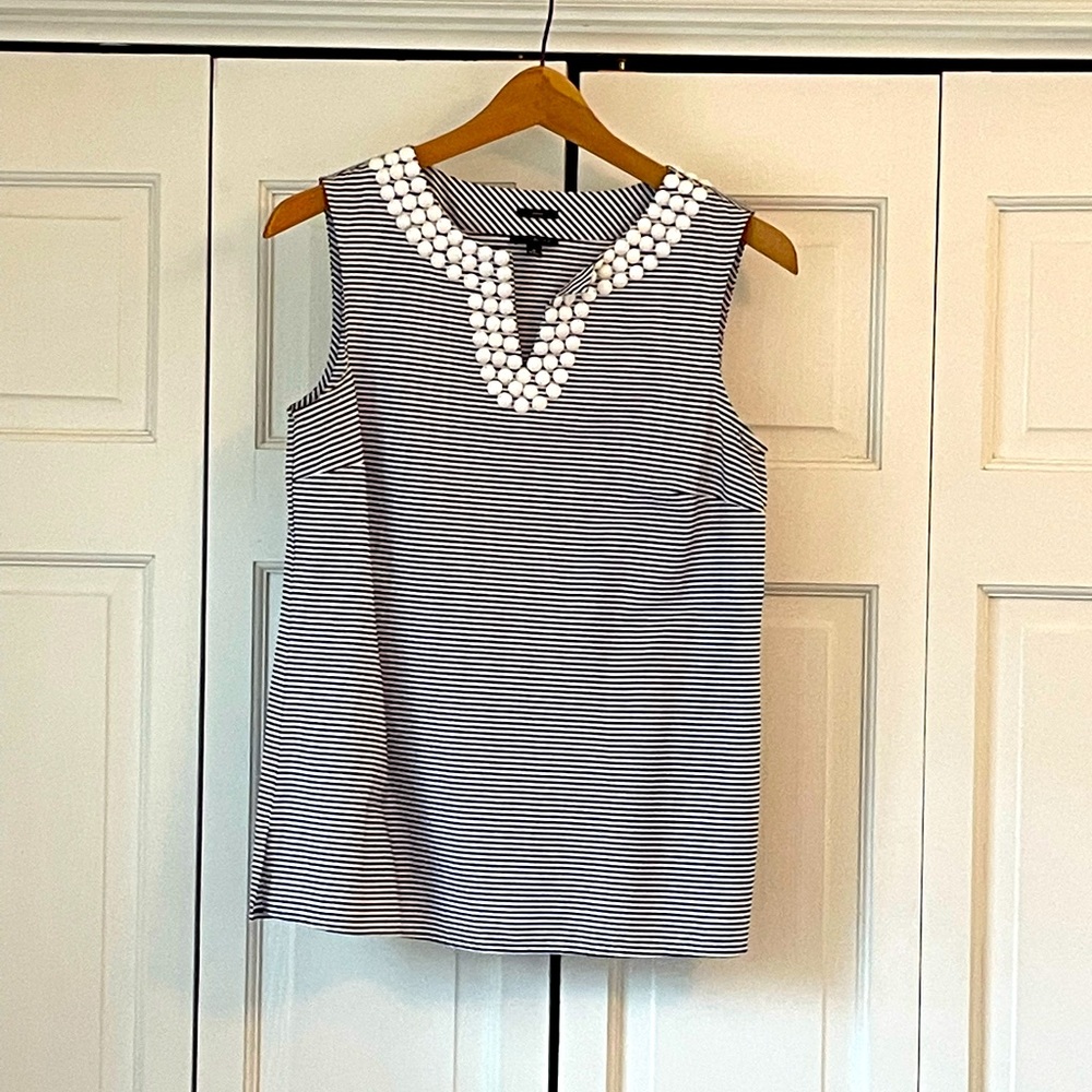 Talbots size 4 navy & white stripe with beading top